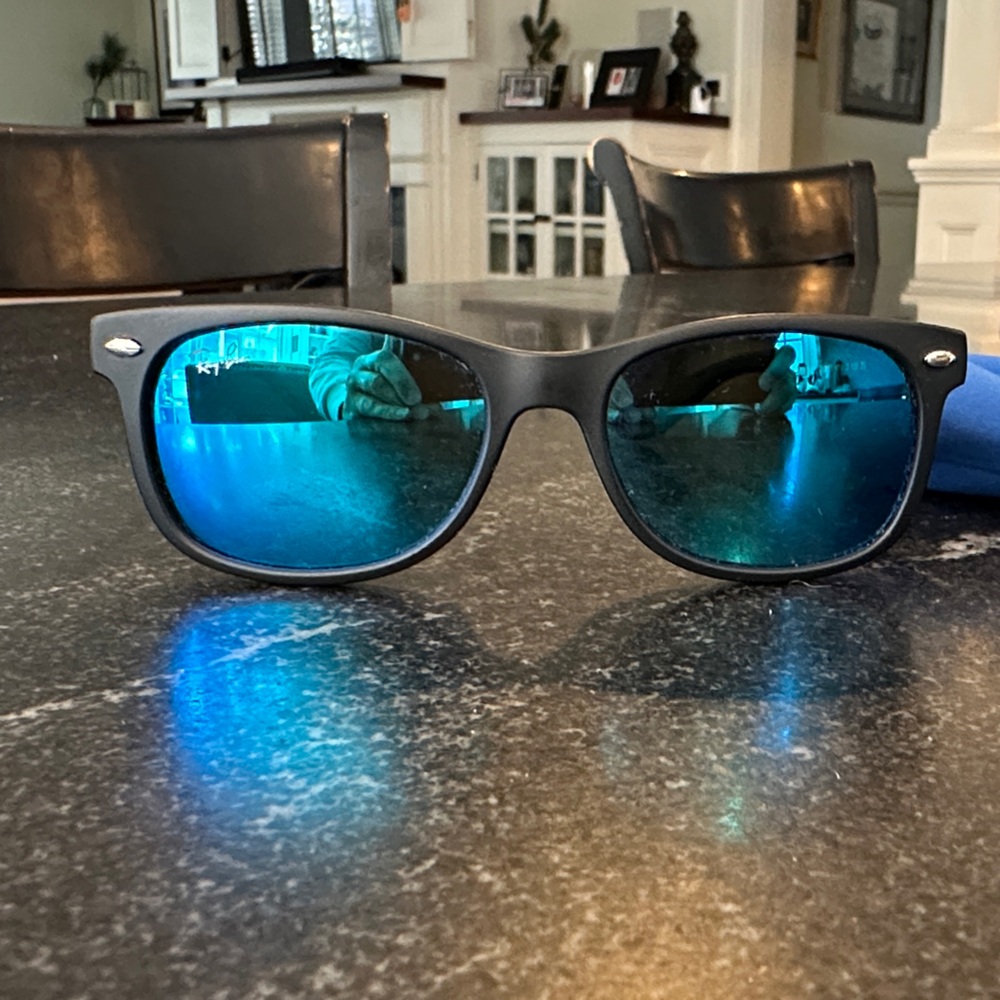 Ray-Ban Kids 9052s Matte Black Sunglasses with Mirrored Blue Lenses